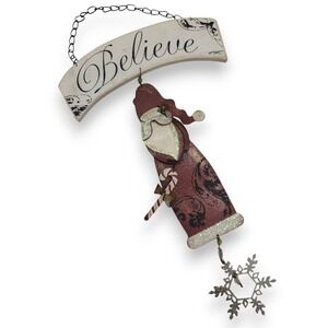 Believe Santa Wall Hanging • Rustic Christmas Decor • Glitter Snowflake‎ Sign